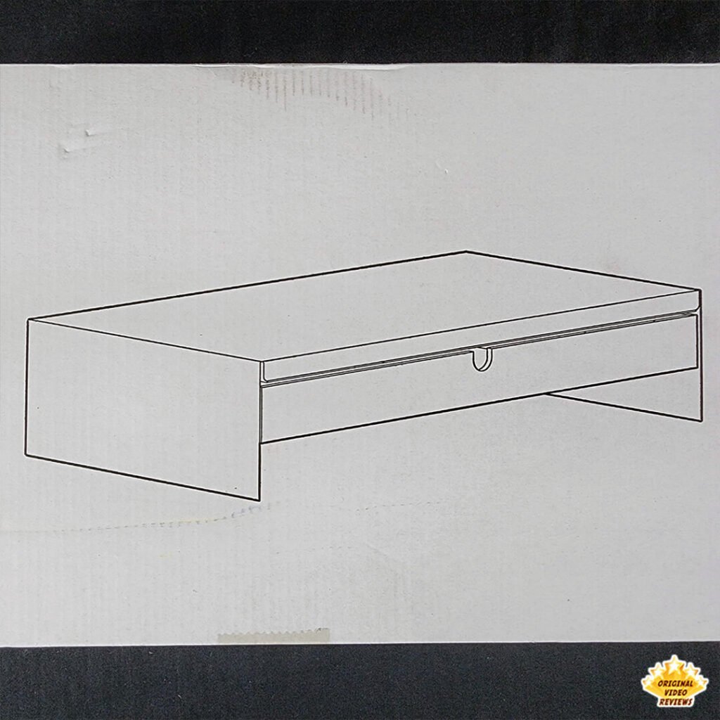 Illustration of the IKEA ELLOVEN Monitor Stand with Drawer printed on the product packaging.