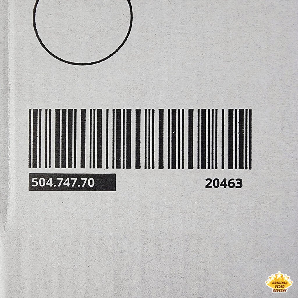 IKEA product code and barcode for the ELLOVEN Monitor Stand with Drawer, printed on the packaging (504.747.70)