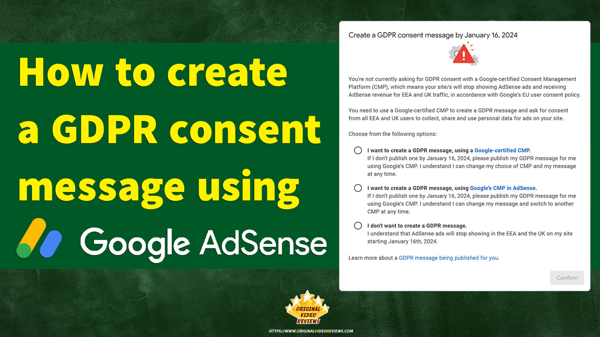 Google AdSense GDPR Consent Management Platform (CPM) GDPR Message Step-by-step tutorial