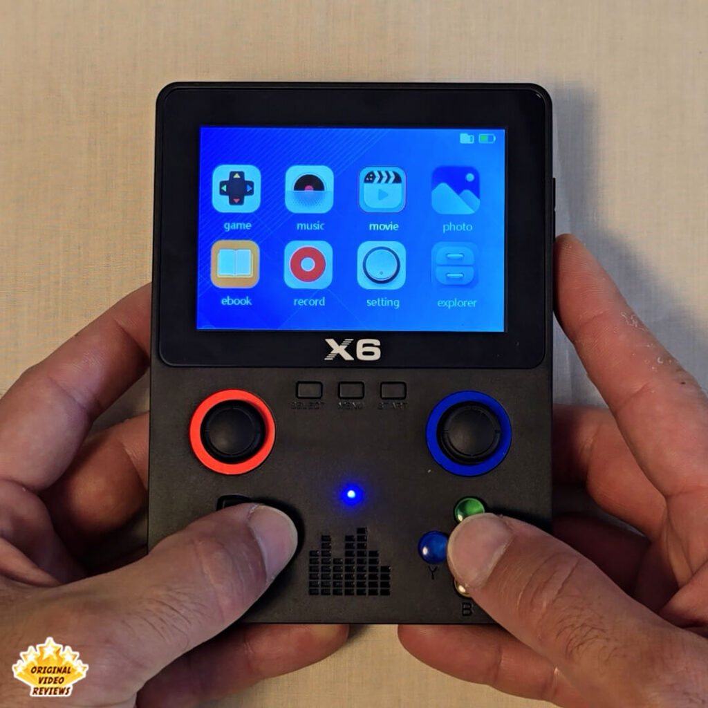 Main menu interface on the X6 handheld retro gaming console