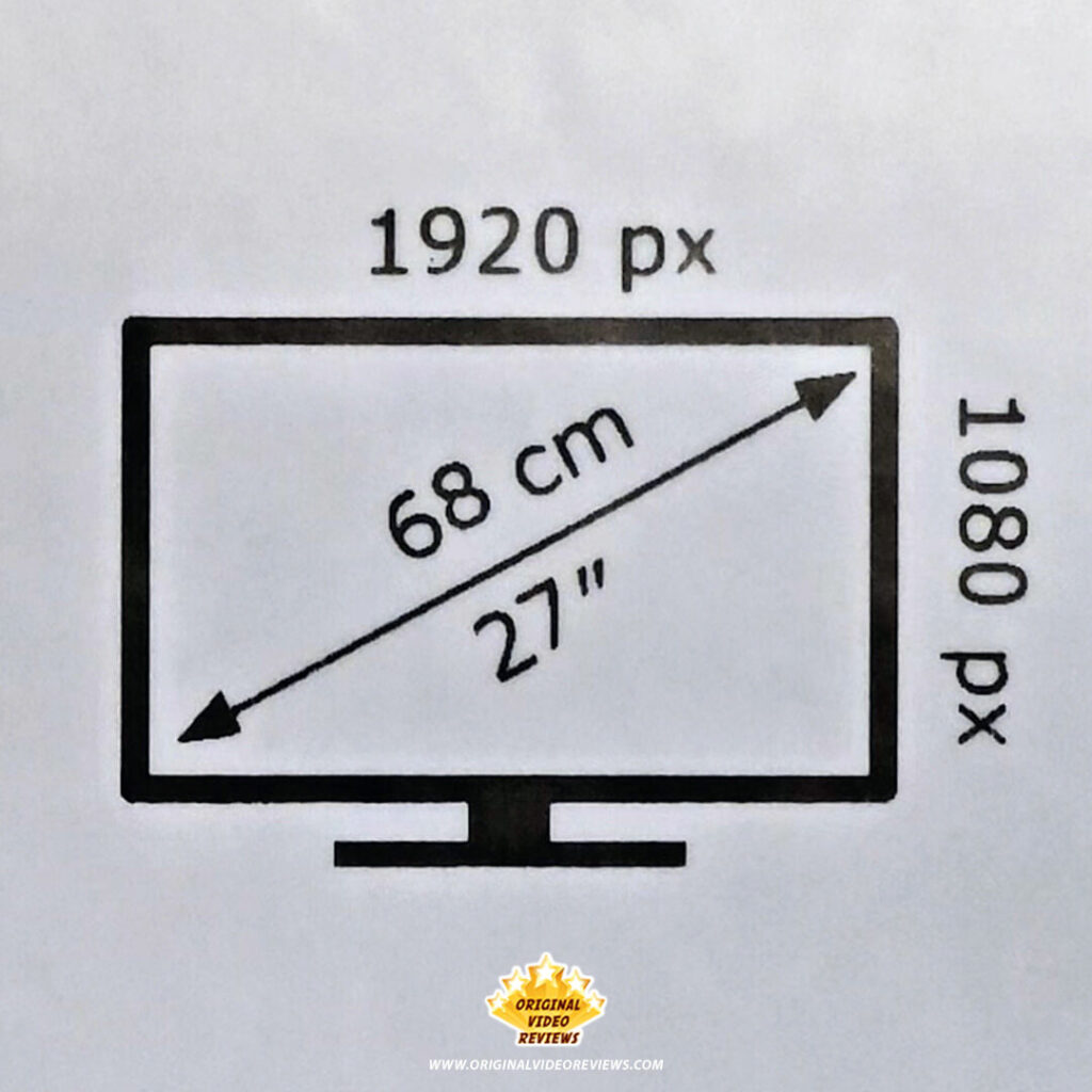Technical illustration of a 27-inch (68 cm) monitor with Full HD resolution of 1920 px by 1080 px.