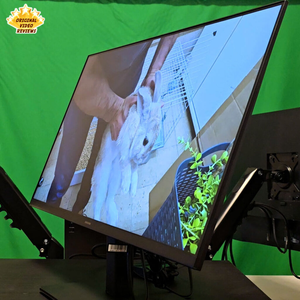 Side profile of the Samsung Essential Monitor S3 showcasing its maximum backward tilt and high-quality IPS viewing angles.