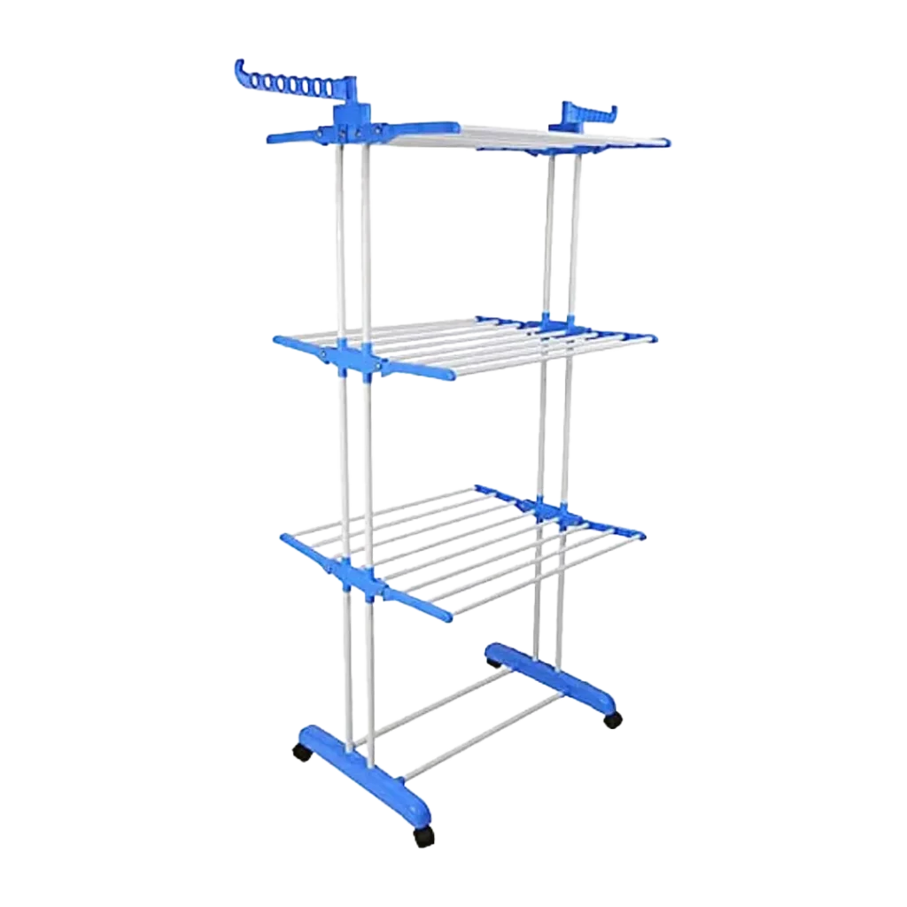 3 Tier Mobile Clothes Drying Rack open side view product image - OVR review