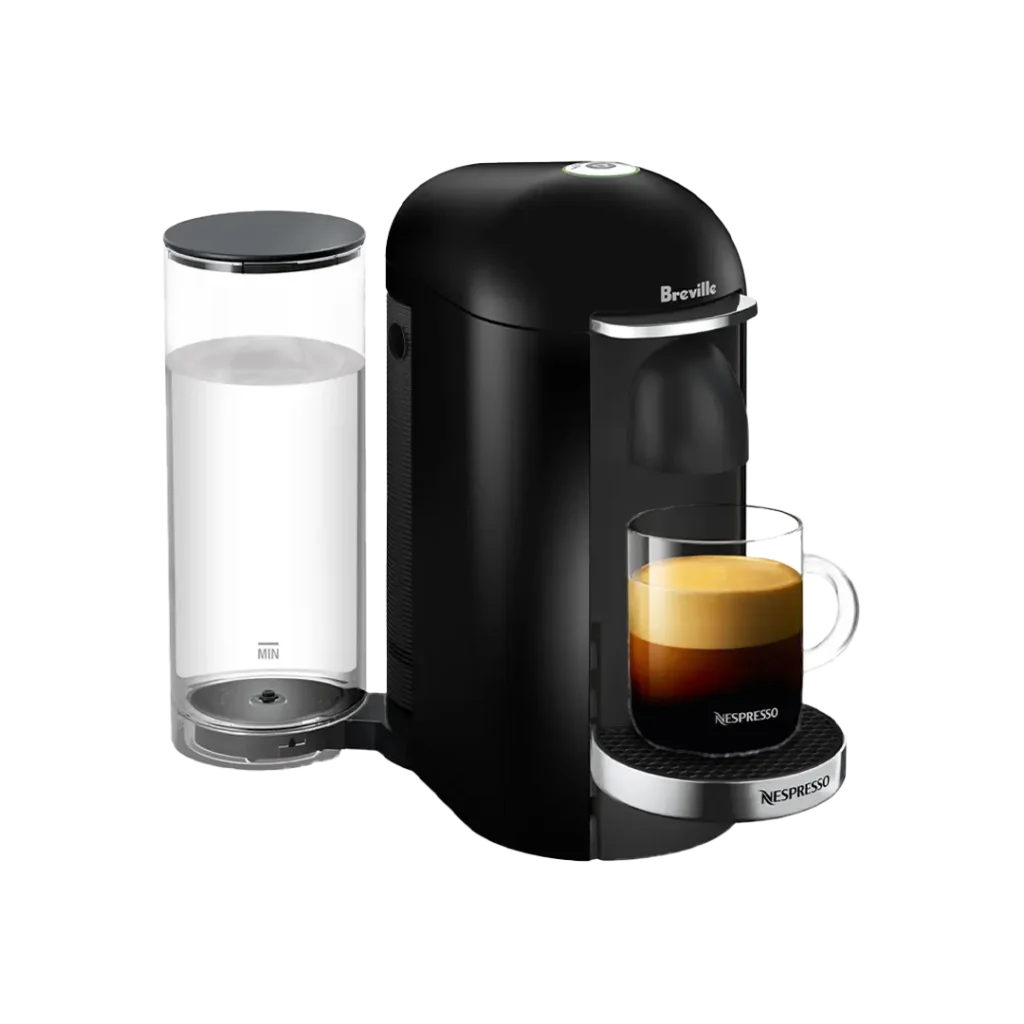 Nespresso VertuoPlus coffee maker black with glass cup and crema product image - OVR review