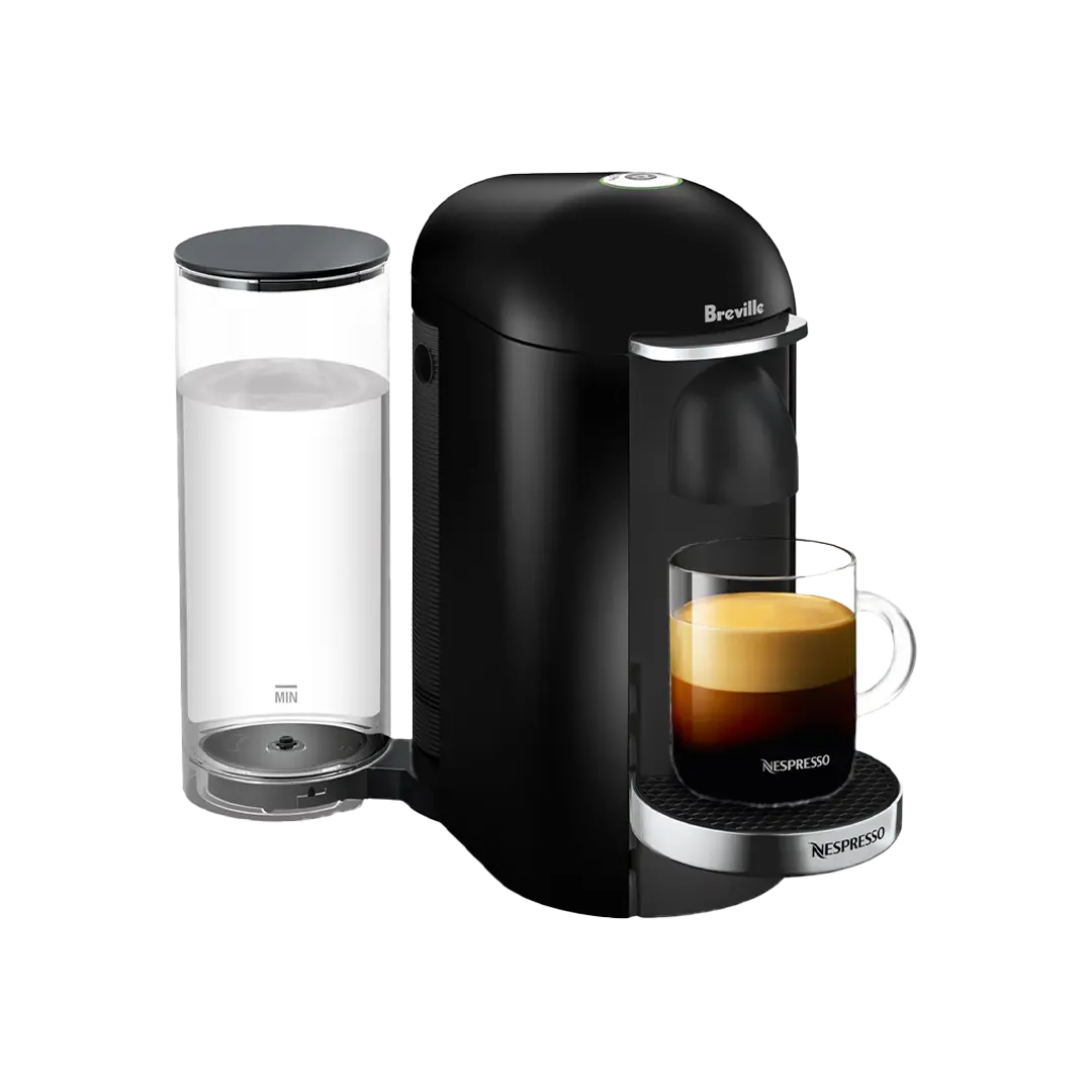 Nespresso VertuoPlus coffee maker, front view, transparent background