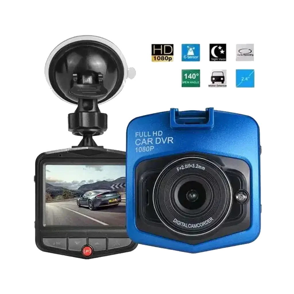 GT300 Dash Cam blue front lens and active screen with suction mount product image - OVR review