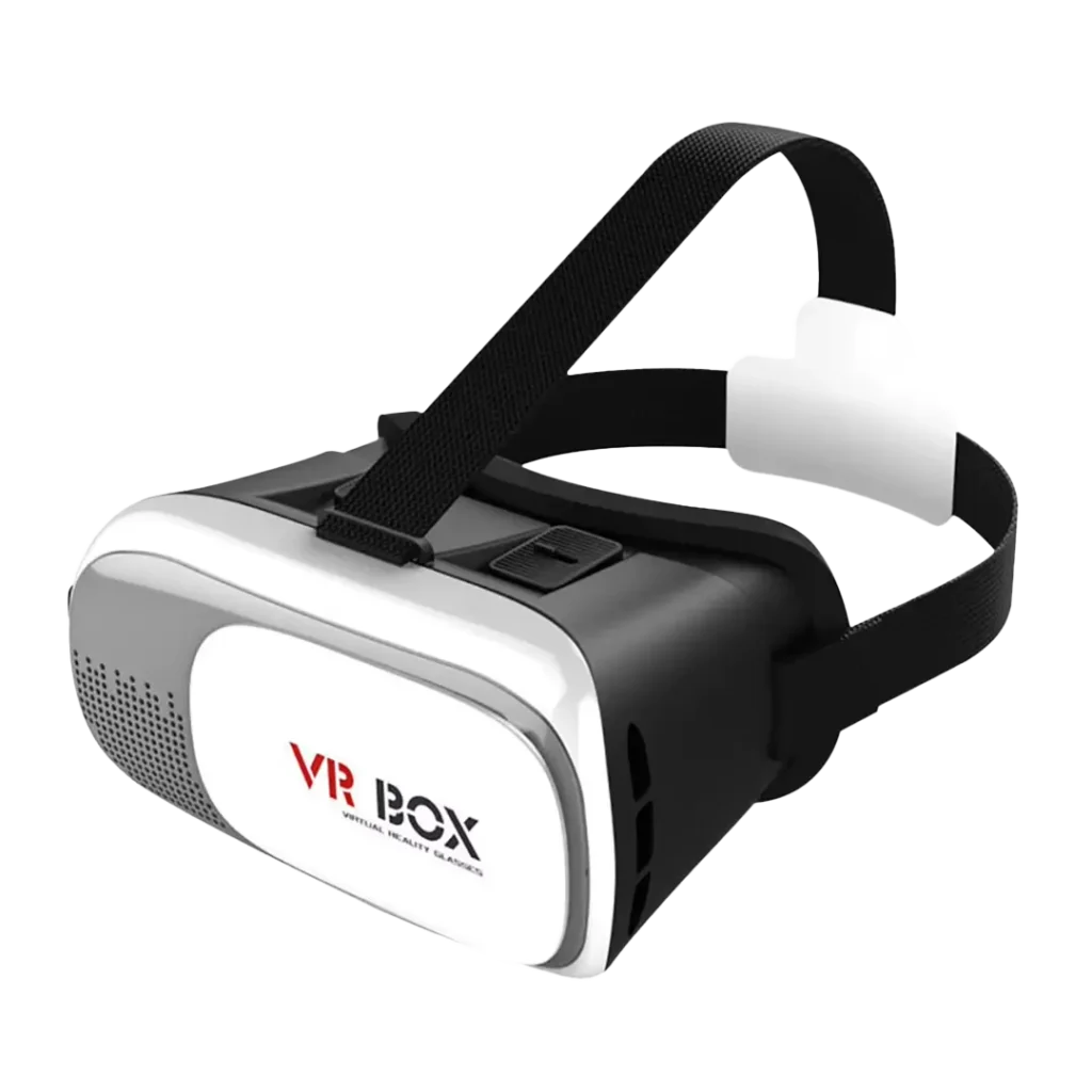 VR Box 2.0 virtual reality headset for smartphones, front and side view on transparent background