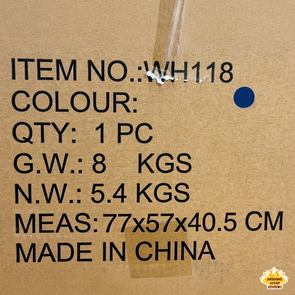 Close-up of the shipping box label for the Electric Bumper Car for Kids showing item number WH118 and package details