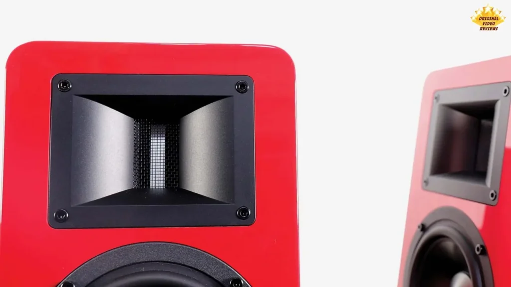 Front view of the horn-loaded ribbon tweeter on an AIRPULSE A100 speaker