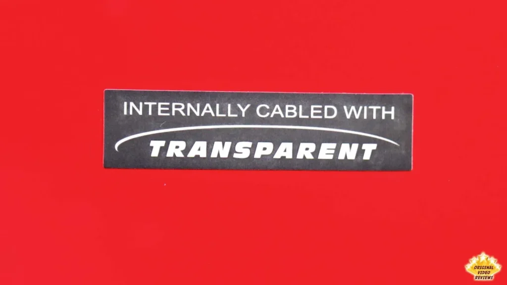 Label reading Internally Cabled with Transparent on the red AIRPULSE A100 cabinet