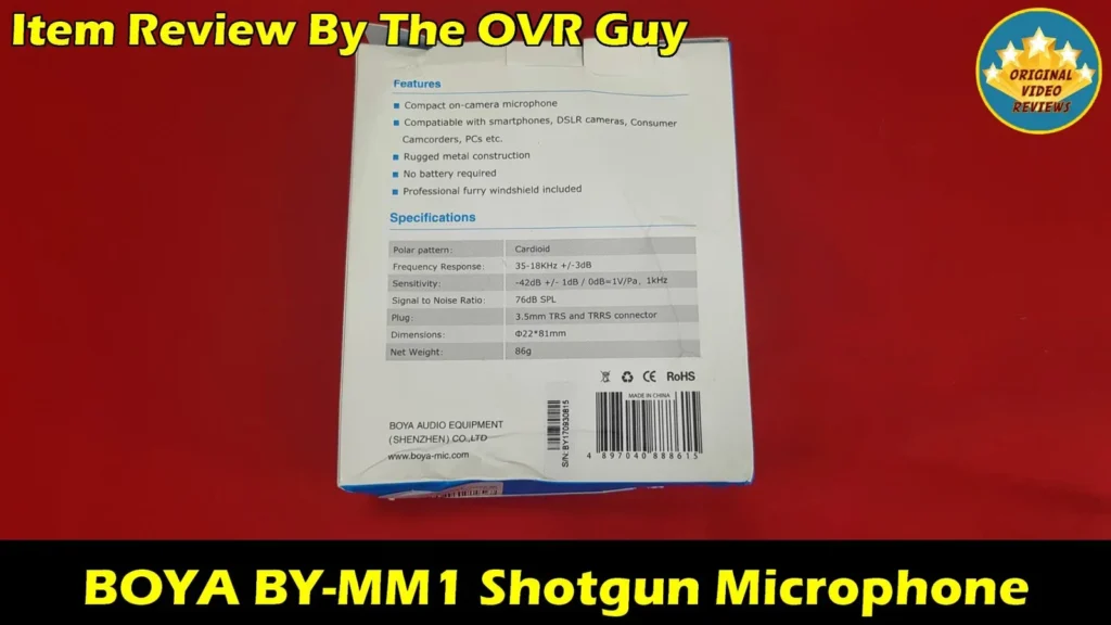Back of the BOYA BY-MM1 box