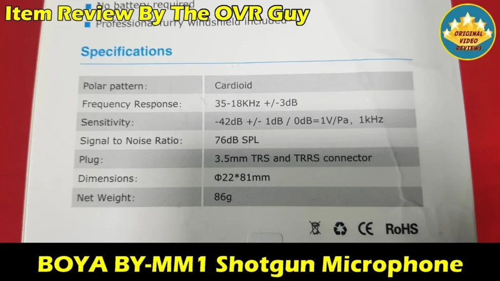 Specifications printed on the BOYA BY-MM1 box