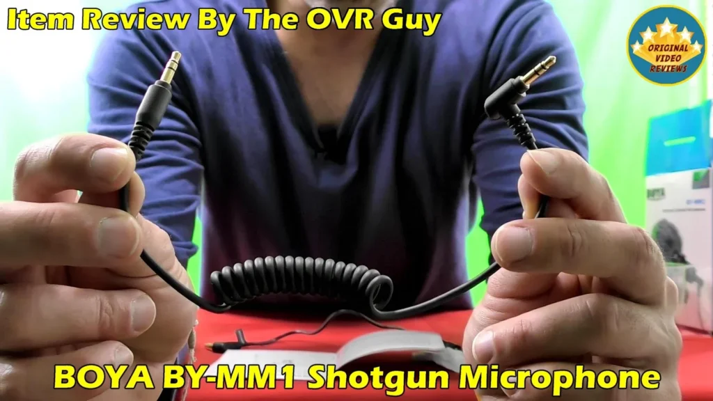 The coiled audio cable that comes in the BOYA BY-MM1 box