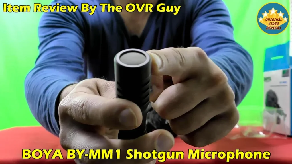 The BOYA BY-MM1 microphone held close to the camera