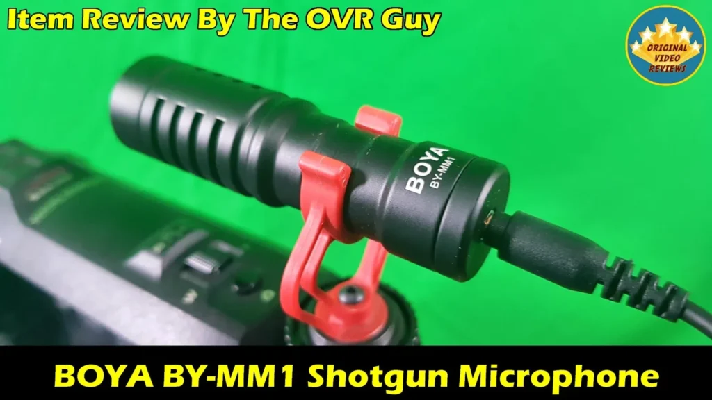 Angled close-up of the BOYA BY-MM1 mounted on a camcorder
