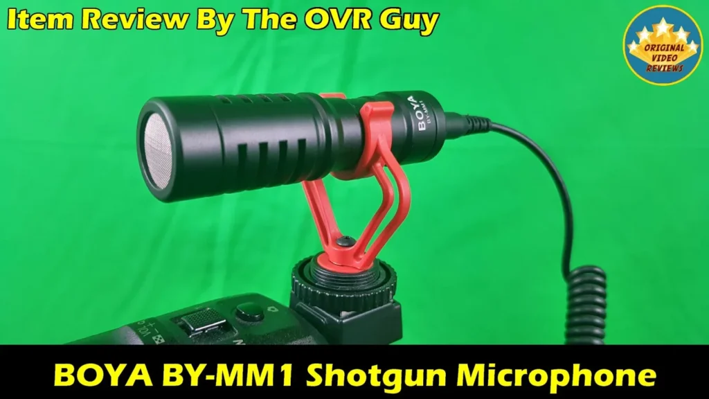 Front view of the BOYA BY-MM1 mounted on a camcorder