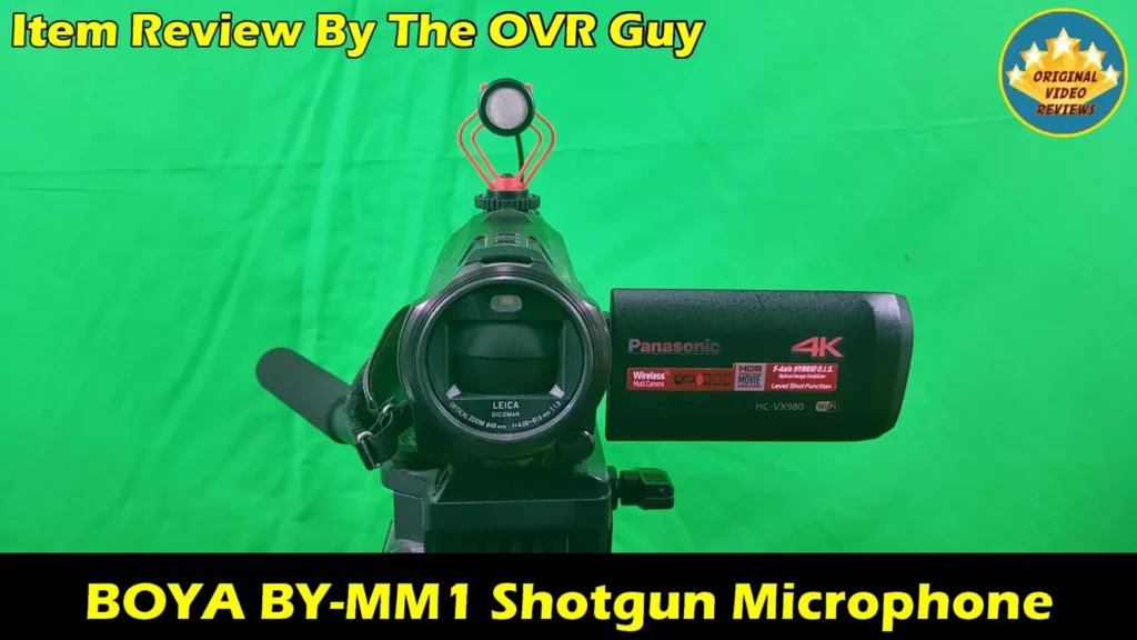 The BOYA BY-MM1 on a camcorder seen from the front
