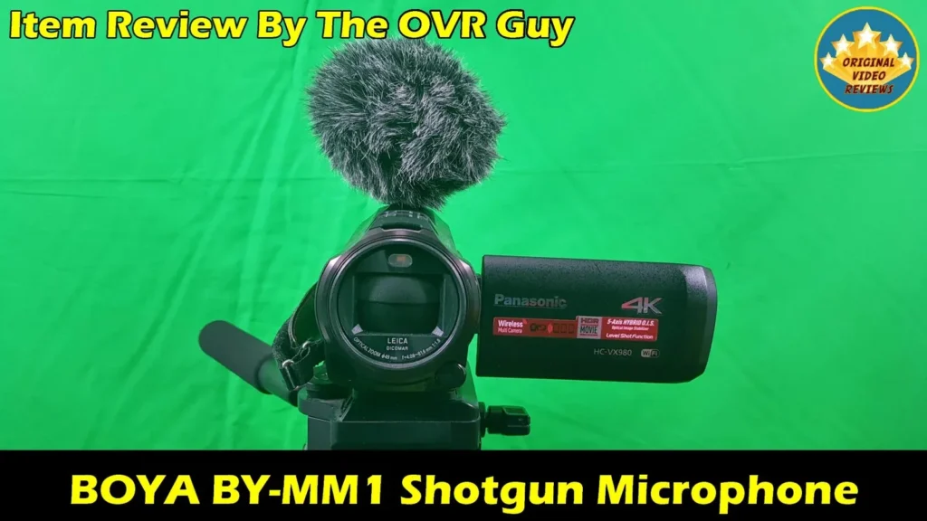 The BOYA BY-MM1 with the windshield on a camcorder