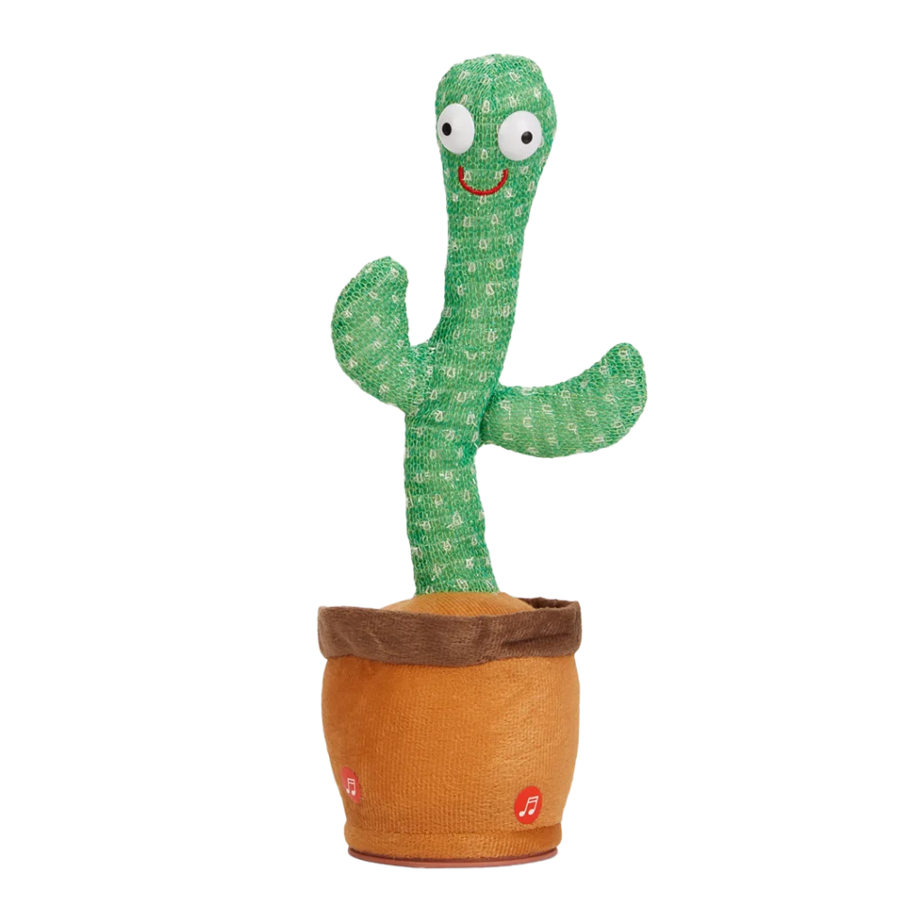 Dancing Talking Cactus plush toy, front view on a transparent background