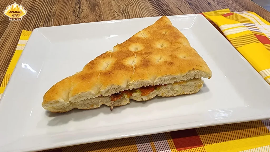 Salami panini sandwich on a tray at The King's Italian Bakery (Il Re Italian Bakery) in Milan