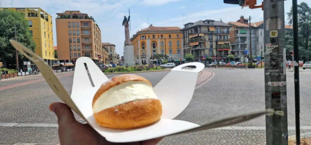 Brioche with ricotta at Pasticceria Demetrio-Minerva in Pavia, Italy